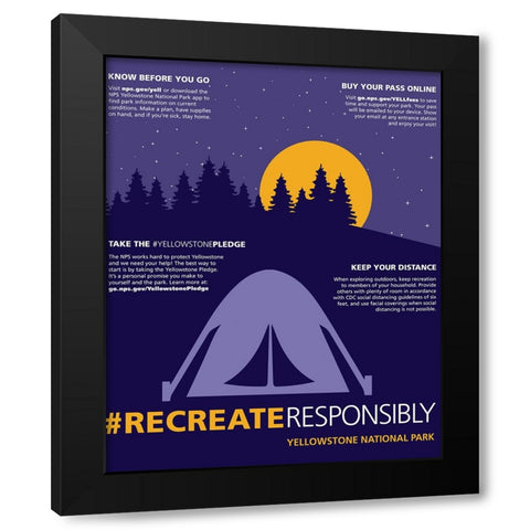 Recreate Responsibly Camping Poster Black Modern Wood Framed Art Print by Vintage Travel Posters