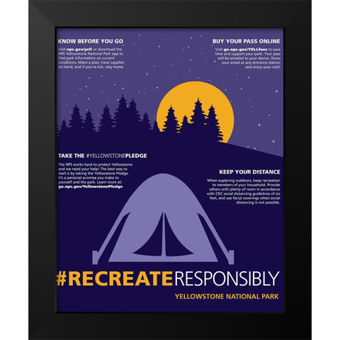 Recreate Responsibly Camping Poster Black Modern Wood Framed Art Print by Vintage Travel Posters