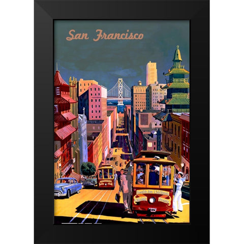 San Francisco Travel Poster Black Modern Wood Framed Art Print by Vintage Travel Posters