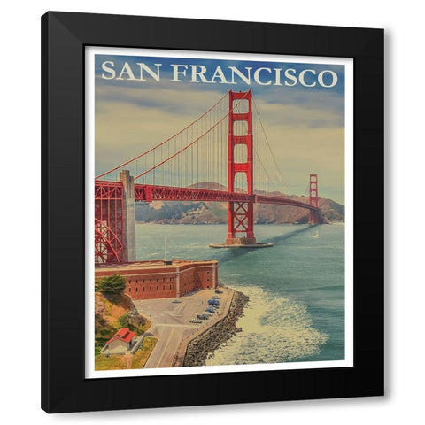 Golden Gate Bridge San Francisco Travel Poster Black Modern Wood Framed Art Print with Double Matting by Vintage Travel Posters