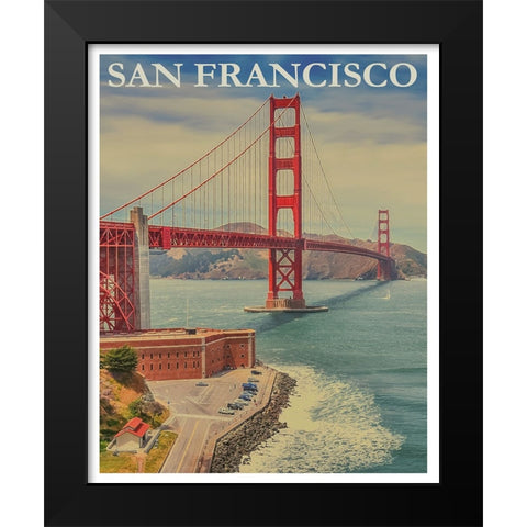 Golden Gate Bridge San Francisco Travel Poster Black Modern Wood Framed Art Print by Vintage Travel Posters