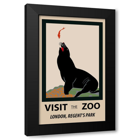 Sea Lion Zoo Black Modern Wood Framed Art Print by Vintage Travel Posters