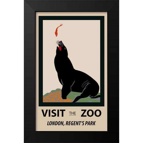 Sea Lion Zoo Black Modern Wood Framed Art Print by Vintage Travel Posters