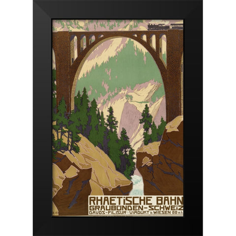 Switzerland Travel Railway Bridge Black Modern Wood Framed Art Print by Vintage Travel Posters