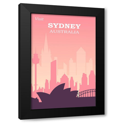 Sydney Travel Poster Black Modern Wood Framed Art Print by Vintage Travel Posters