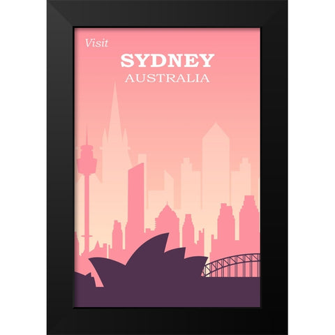 Sydney Travel Poster Black Modern Wood Framed Art Print by Vintage Travel Posters