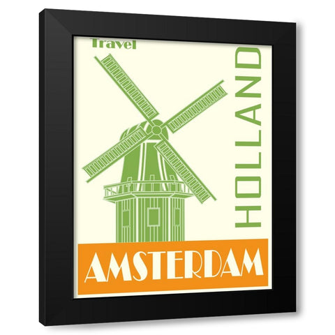 Amsterdam Holland Travel Poster Black Modern Wood Framed Art Print by Vintage Travel Posters