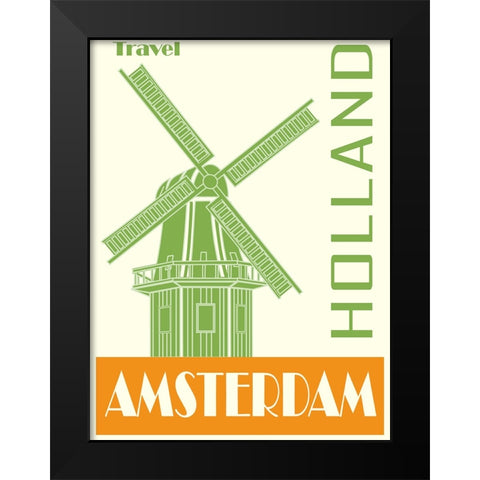 Amsterdam Holland Travel Poster Black Modern Wood Framed Art Print by Vintage Travel Posters