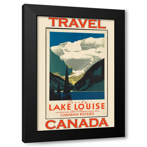 Travel Canada Lake Louise Black Modern Wood Framed Art Print by Vintage Travel Posters