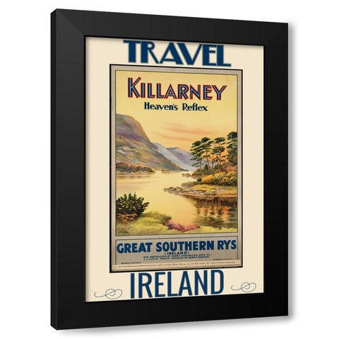 Ireland Killarny Travel Poster Black Modern Wood Framed Art Print by Vintage Travel Posters