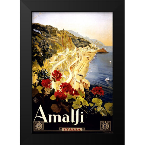 Amalfi Vintage Travel Poster Black Modern Wood Framed Art Print by Vintage Travel Posters