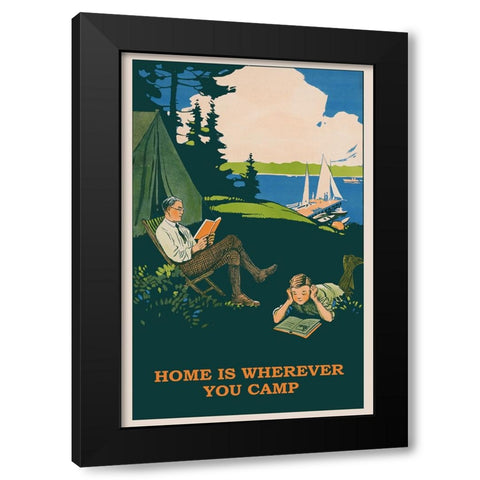 Vintage Camping Poster Black Modern Wood Framed Art Print with Double Matting by Vintage Travel Posters