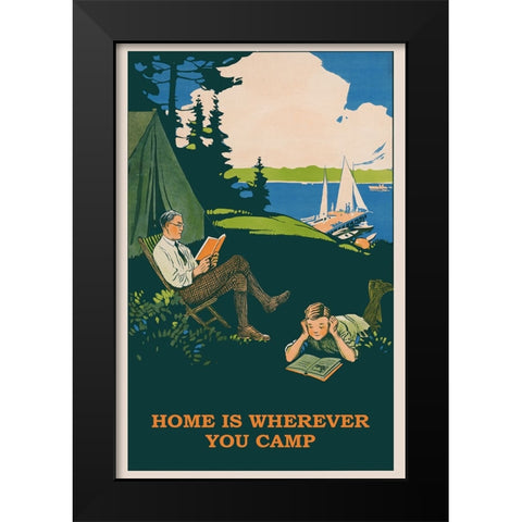 Vintage Camping Poster Black Modern Wood Framed Art Print by Vintage Travel Posters