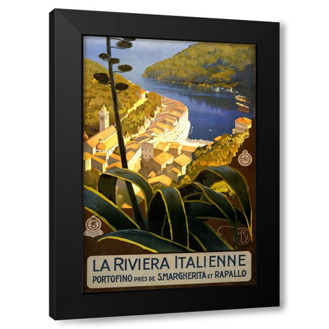 La Riviera Italienne Italian Travel Poster Black Modern Wood Framed Art Print by Vintage Travel Posters
