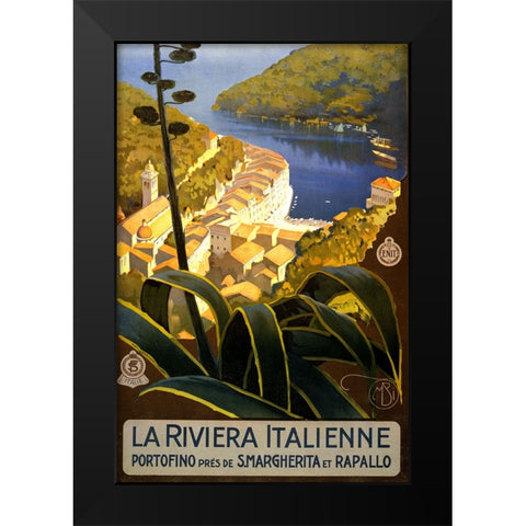 La Riviera Italienne Italian Travel Poster Black Modern Wood Framed Art Print by Vintage Travel Posters