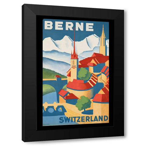 Vintage Swiss Travel Poster Black Modern Wood Framed Art Print with Double Matting by Vintage Travel Posters