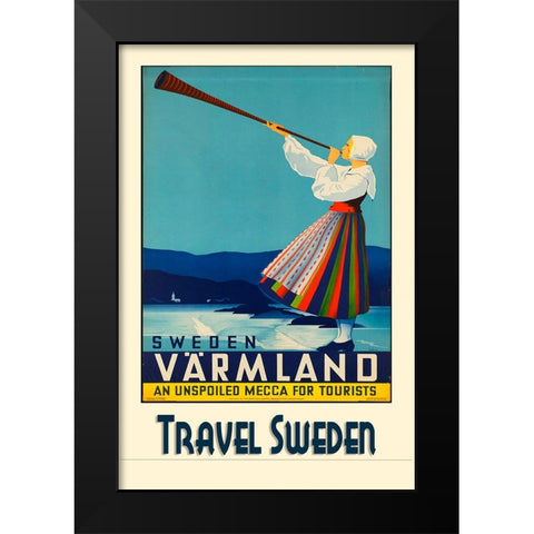 Varmland Sweden Vintage Travel Poster Black Modern Wood Framed Art Print by Vintage Travel Posters