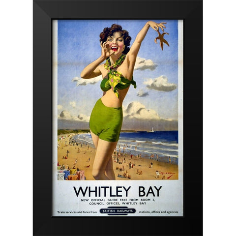 Whitley Bay Railway Poster Black Modern Wood Framed Art Print by Vintage Travel Posters