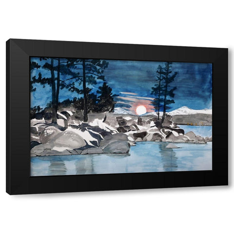Moonset over Sand Harbor, Lake Tahoe Black Modern Wood Framed Art Print by Derr, Wynn