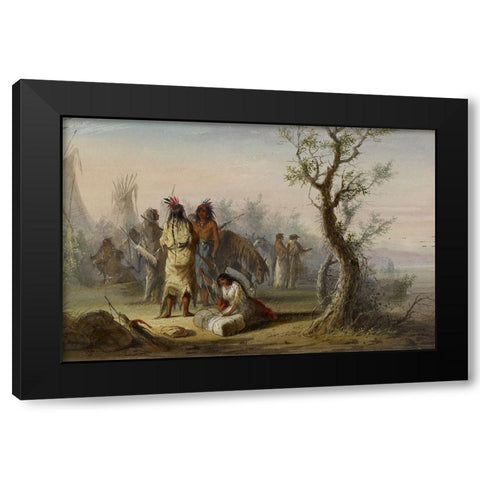 An Indian Camp Black Modern Wood Framed Art Print by Miller, Alfred Jacob