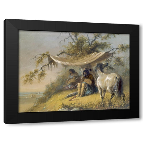 Arapahos Black Modern Wood Framed Art Print with Double Matting by Miller, Alfred Jacob
