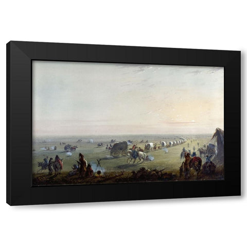 Breaking up Camp at Sunrise Black Modern Wood Framed Art Print by Miller, Alfred Jacob