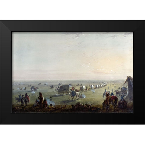 Breaking up Camp at Sunrise Black Modern Wood Framed Art Print by Miller, Alfred Jacob