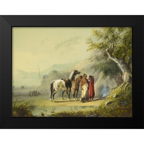 Camp Scene, Sioux Black Modern Wood Framed Art Print by Miller, Alfred Jacob
