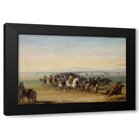 Caravan en Route Black Modern Wood Framed Art Print with Double Matting by Miller, Alfred Jacob