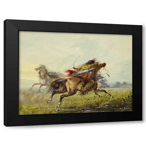 Dodging an Arrow Black Modern Wood Framed Art Print by Miller, Alfred Jacob