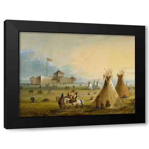 Fort Laramie Black Modern Wood Framed Art Print with Double Matting by Miller, Alfred Jacob