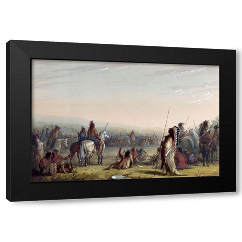 Indian Council Black Modern Wood Framed Art Print by Miller, Alfred Jacob