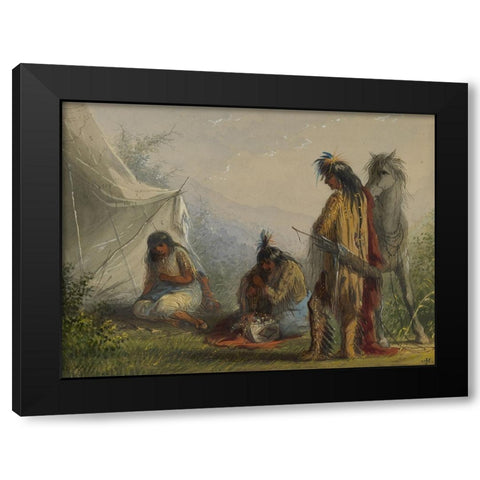 Indian Courtship Black Modern Wood Framed Art Print with Double Matting by Miller, Alfred Jacob
