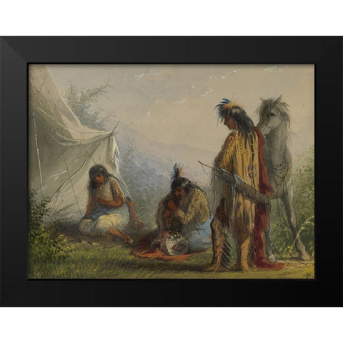 Indian Courtship Black Modern Wood Framed Art Print by Miller, Alfred Jacob