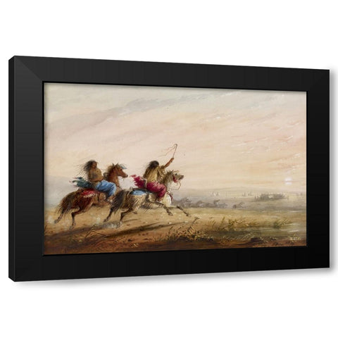 Indian Girls, Racing Black Modern Wood Framed Art Print with Double Matting by Miller, Alfred Jacob