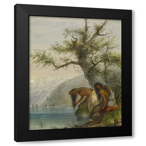 Indian Toilet Black Modern Wood Framed Art Print with Double Matting by Miller, Alfred Jacob