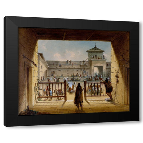 Interior of Fort Laramie Black Modern Wood Framed Art Print with Double Matting by Miller, Alfred Jacob