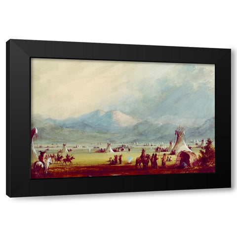 Large Encampment Nr the Cut Rocks Black Modern Wood Framed Art Print with Double Matting by Miller, Alfred Jacob