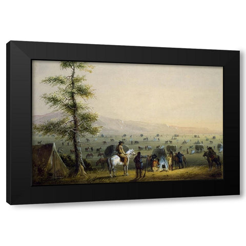 Our Camp Black Modern Wood Framed Art Print by Miller, Alfred Jacob