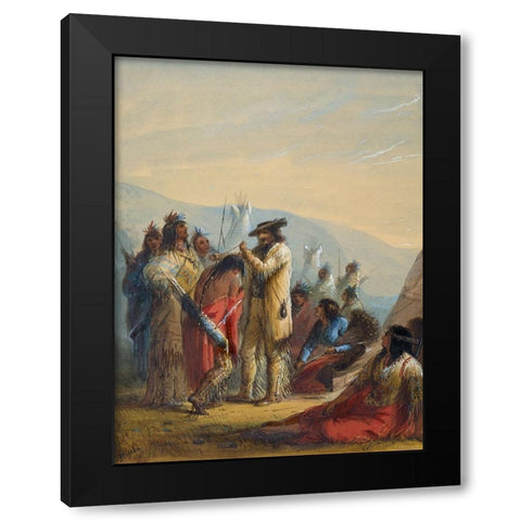 Presents to Indians Black Modern Wood Framed Art Print by Miller, Alfred Jacob