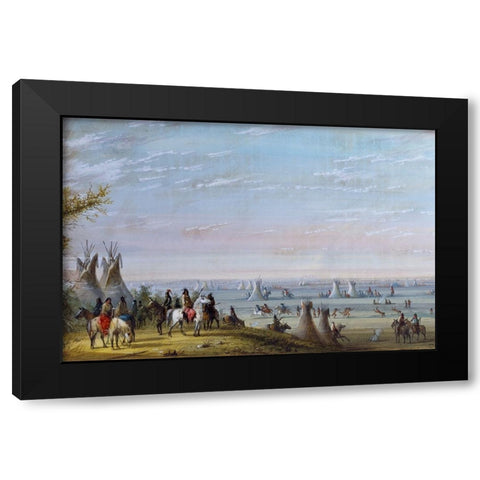 Rendezvous Black Modern Wood Framed Art Print with Double Matting by Miller, Alfred Jacob