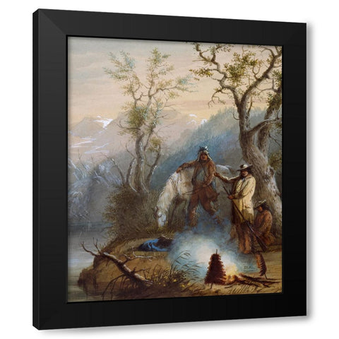 Roasting the Hump Rib Black Modern Wood Framed Art Print with Double Matting by Miller, Alfred Jacob