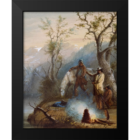 Roasting the Hump Rib Black Modern Wood Framed Art Print by Miller, Alfred Jacob
