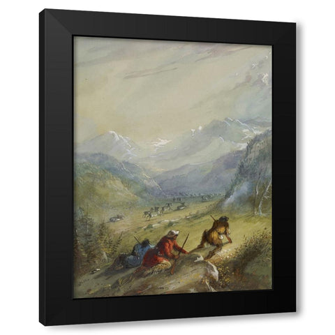 Mountain Sheep Black Modern Wood Framed Art Print with Double Matting by Miller, Alfred Jacob