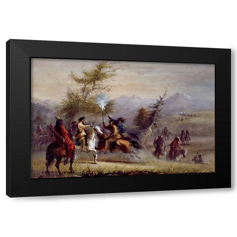 The Greeting Black Modern Wood Framed Art Print by Miller, Alfred Jacob