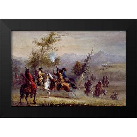 The Greeting Black Modern Wood Framed Art Print by Miller, Alfred Jacob
