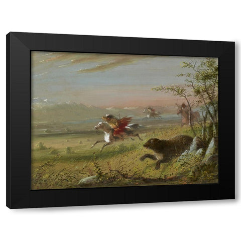 The Grizzly Bear Black Modern Wood Framed Art Print by Miller, Alfred Jacob