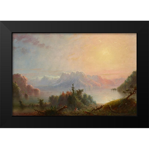 The Lake Her Bosom Expands to the Sky Black Modern Wood Framed Art Print by Miller, Alfred Jacob