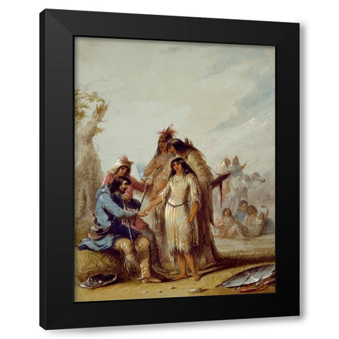 The Trappers Bride Black Modern Wood Framed Art Print by Miller, Alfred Jacob