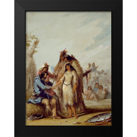 The Trappers Bride Black Modern Wood Framed Art Print by Miller, Alfred Jacob